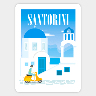 Santorini, Greece - retro travel poster Sticker